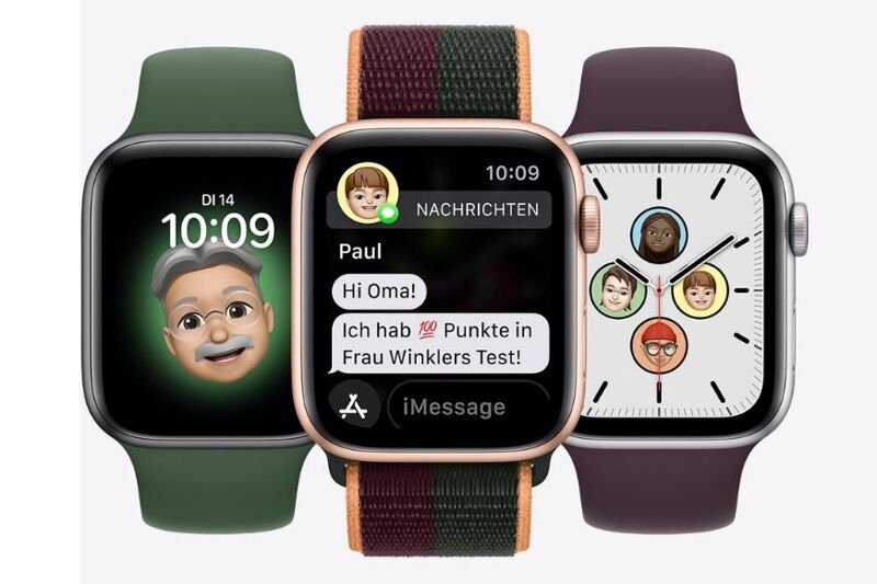 Man sieht verschiedene Apple Watches SE.